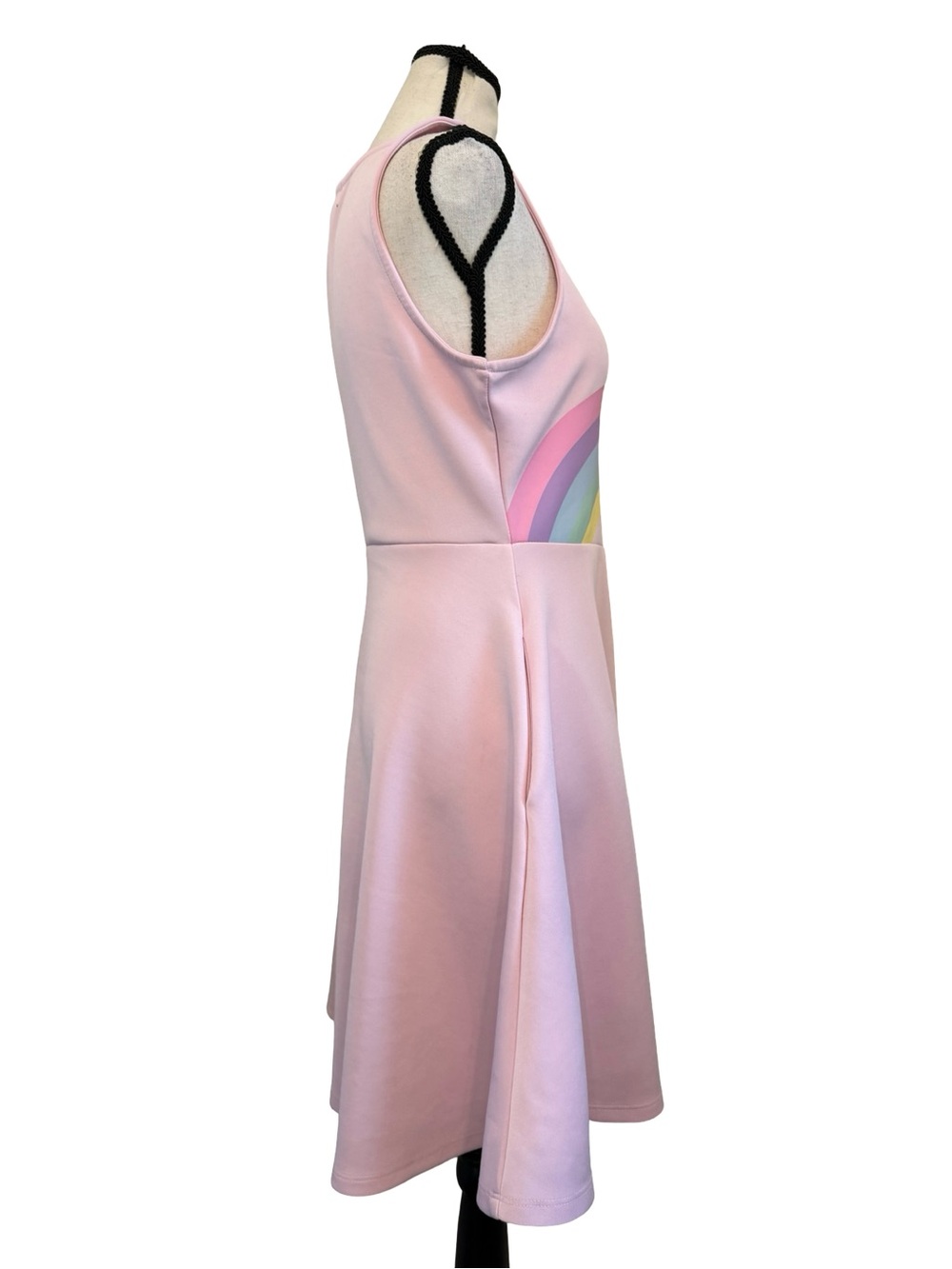 Sweet Society Pink Rainbow Fit & Flare Skater Dress Sleeveless Pockets M - Picture 5 of 11